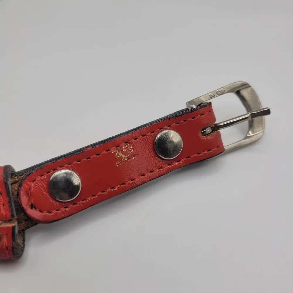 Red‎ Leather Belt Womens 32 Western Concho Medallion Skinny Cowgirl Rodeo Cowboy